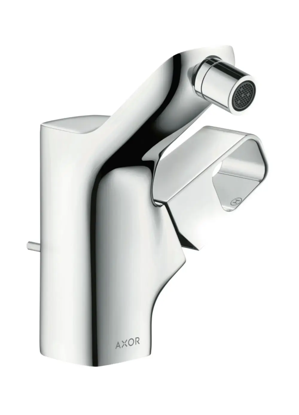 Einhebel-Bidetmischer in glänzendem Chrom-Finish von AXOR, mit abgerundeten Kanten und einem schmalen, ergonomischen Hebel zur Wassersteuerung.